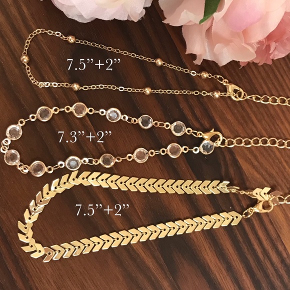 Bohemian 3 Piece Chevron Crystal Anklet Set - Picture 16 of 16